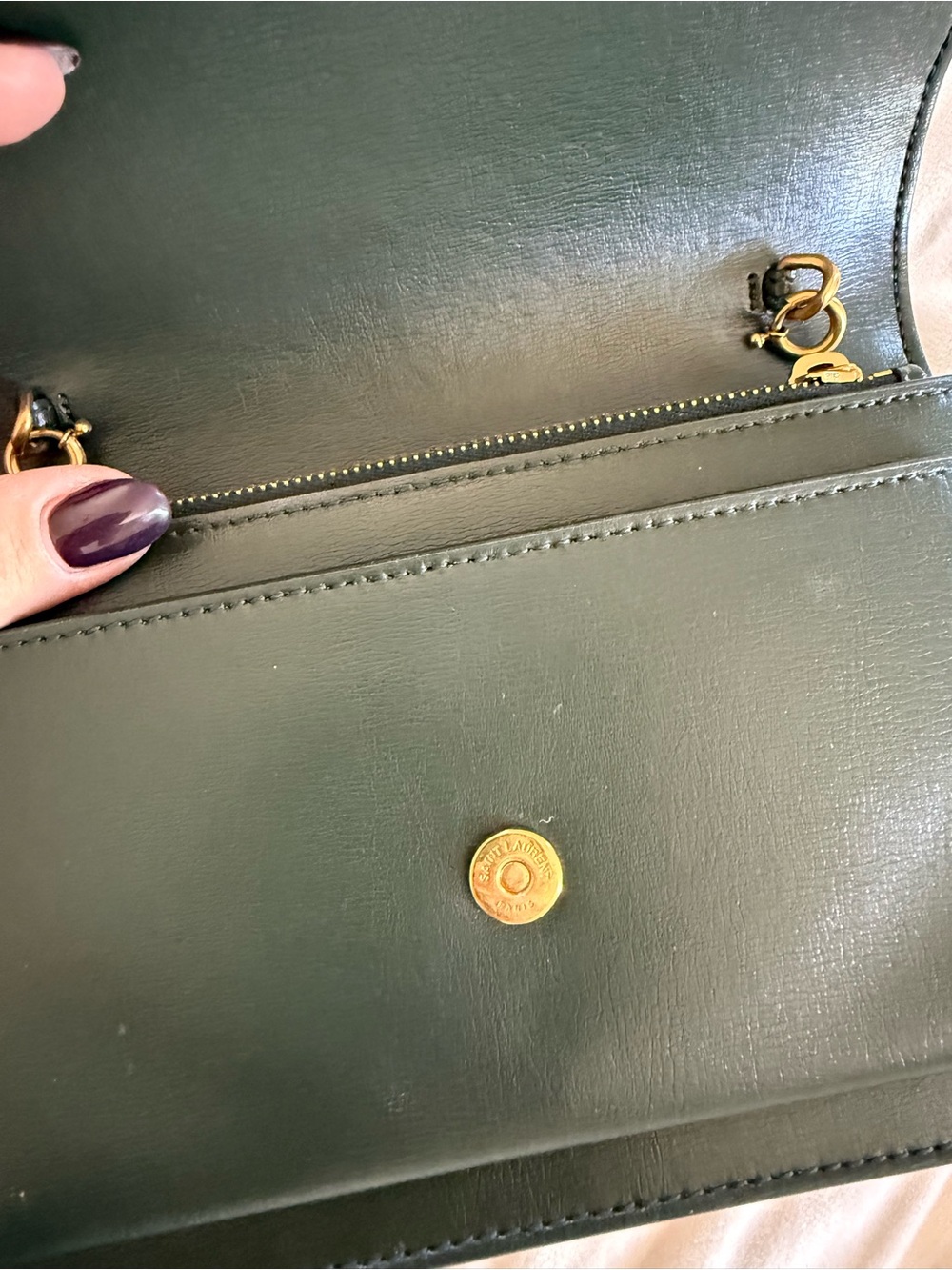 Saint Laurent Green Leather Top-Handle Satchel with Gold YSL Logo - Picture 3 of 5